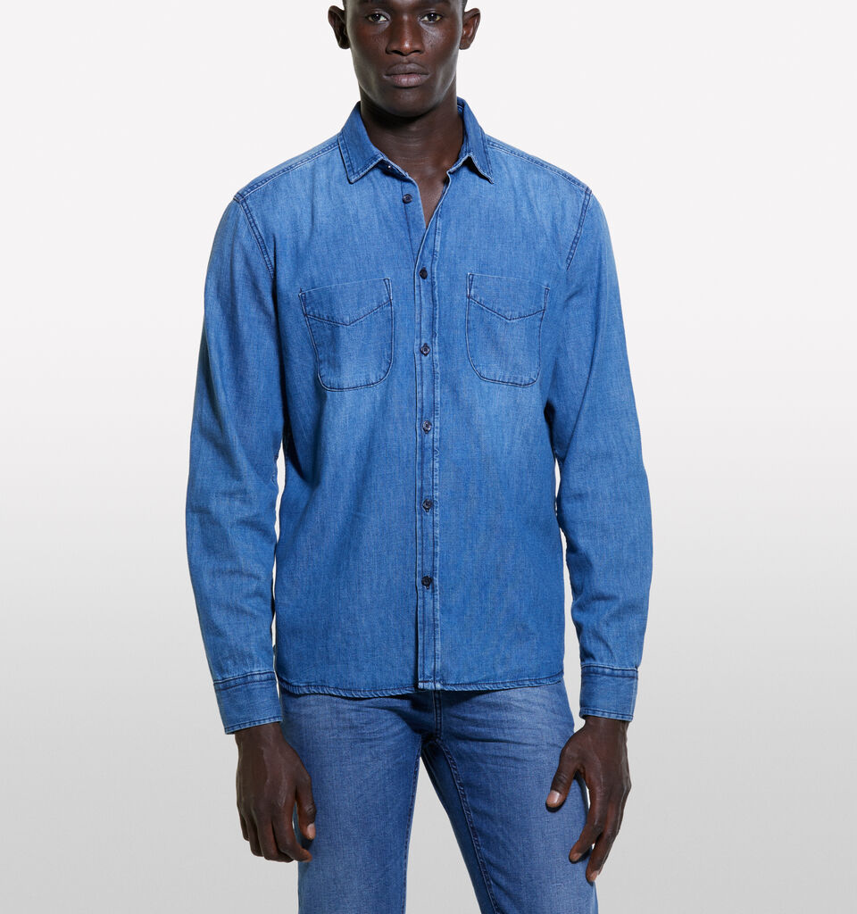 Blue regular fit denim shirt - men's regular fit shirts - Blue | Sisley image number 4